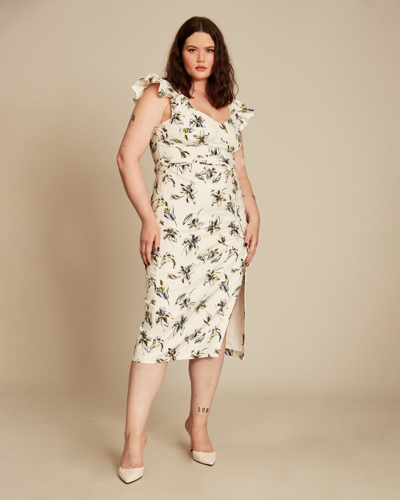 Front of a model wearing a size 14 Alyna Dress in WARPED LILY OPTIC by Tanya Taylor. | dia_product_style_image_id:230222